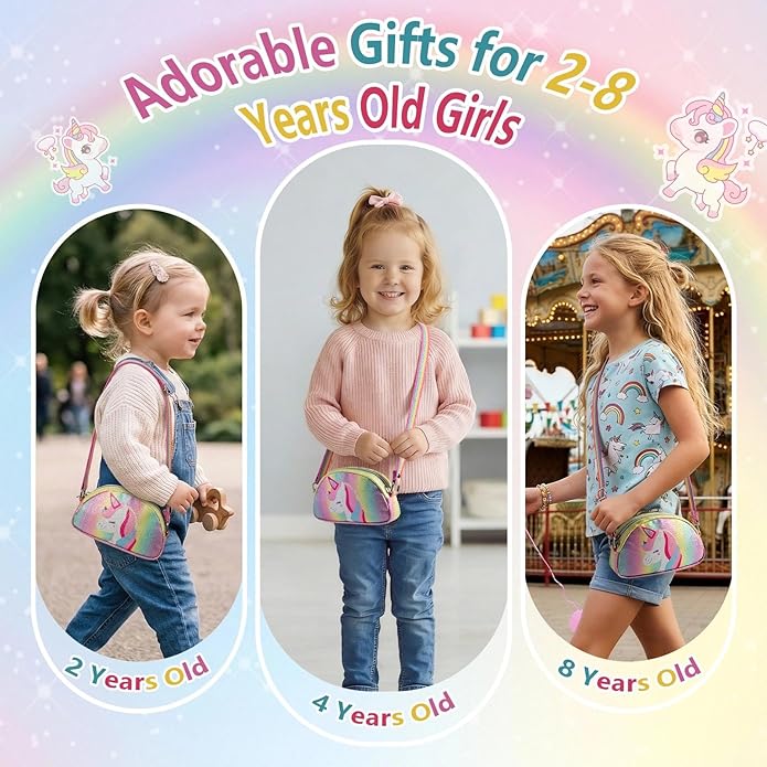 Toddler Purse Easter Basket Stuffers Gifts for Kids: 2 3 4 5 6 7 8 Year Old Girl Birthday Gift, Rainbow Crossbody Bag