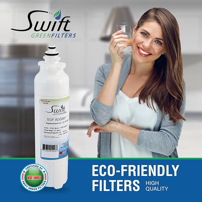 Swift Green Filters SGF-ADQ401 Compatible Refrigerator Water Filter for LG LT800P, ADQ73613401, Made in USA (6 Pack)