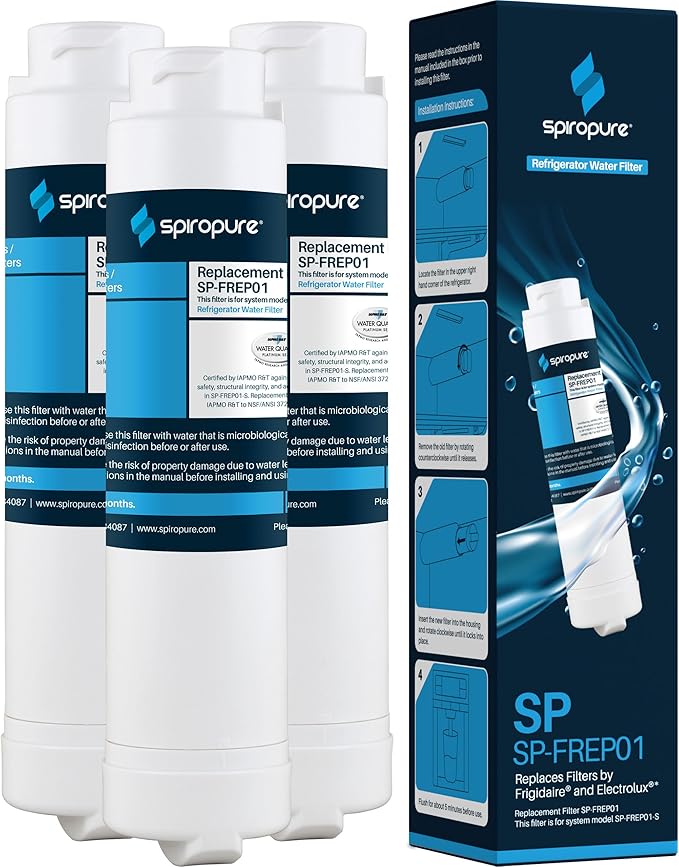 SpiroPure SP-FREP01 NSF Certified Refrigerator Water Filter Compatible Replacement for Frigidaire EPTWFU01 PureSource Ultra II Electrolux EWF02 PureAdvantage (3 Pack)