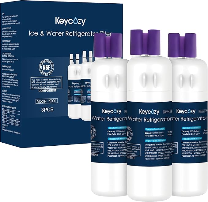 K001 Refrigerator Water Filter Replacement for EDR1RXD1, Everydrop Filter 1, W10295370, WHR1RXD1, KAD1RXD1, P4RFWB, P8RFWB2L, Compatible for Kenmore 46-9930, 46-9081 (3)