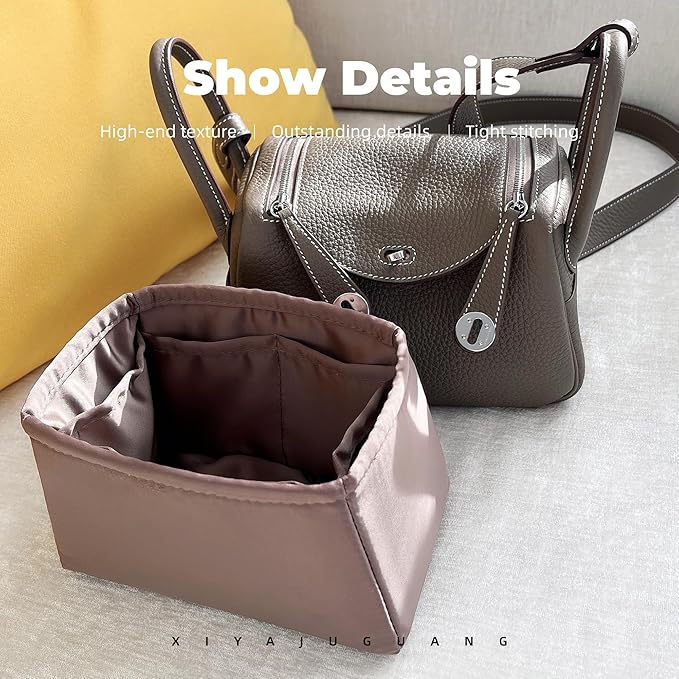 Purse Handbag Silky Organizer Insert Keep Bag Shape Fits Herme Lindy 19/26/30/34 bags, Luxury Handbag Tote Lightweight Sturdy(Etoupe grey,LD 34)