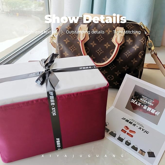 Purse Handbag Silky Organizer Insert Keep Bag Shape Fits LV Speedy 16/20/25/30/35/45 bags, Luxury Handbag Tote Lightweight Sturdy(Wine Red, Speedy 20)
