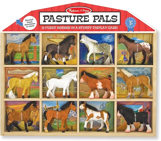 Melissa & Doug Pasture Pals - 12 Collectible Horses with Wooden Barn-Shaped Crate