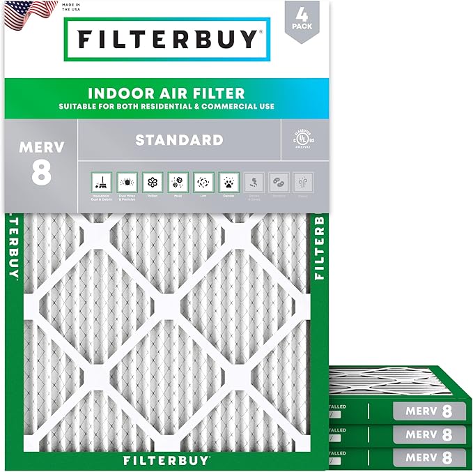 Filterbuy 24x28x1 Air Filter MERV 8 Essential Dust & Allergy Defense (4-Pack), Electrostatic Pleated HVAC AC Furnace Filters Replacement (Actual Size: 23.50 x 27.50 x 0.75)