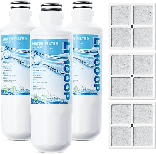 ADQ747935 LT1000P Water Filter for LG - Replacement LT1000P/PC/PCS, LFXS26973S, LMXS28626S, LMWS27626S, LFXS28596S, ADQ74793501 and LT120F Air Filter, 3 Combo | by PANDEELS