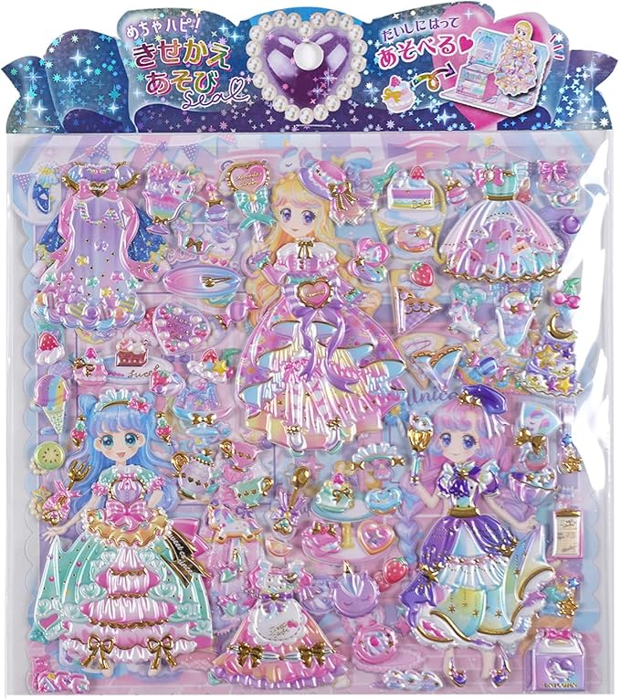 Princess Dress up Sticker Book with Pearl Gold Color(2 Sheets,120+Pieces),3D Puffy Reusable,Unicorn Cafe,for Craft Activity Book,Birthday Gift& Busy Book on Road Trip/Airplane Travel Activities