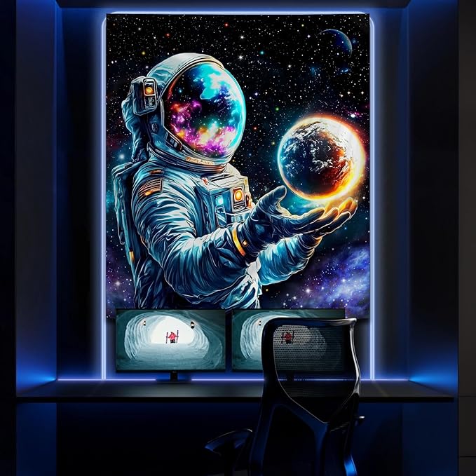 Apdidl Space Galaxy Poster Decor Tapestry for Bedroom, Astronaut Cool Planet Wall Hanging, Fantasy Outer Space Wall Tapestries Men, Funny Art Poster Aesthetic for Boys Guys Gamer Living Room 51" X 60"