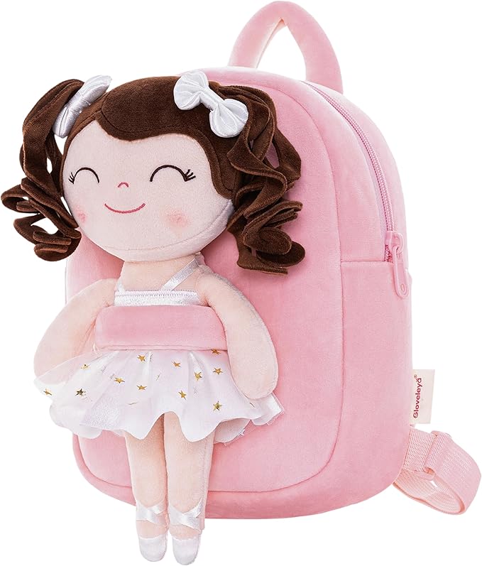 Gloveleya Toddler Backpack Baby Ballerina Girl Gifts Plush Curly Hair Ballet Backpack - White 9 inches