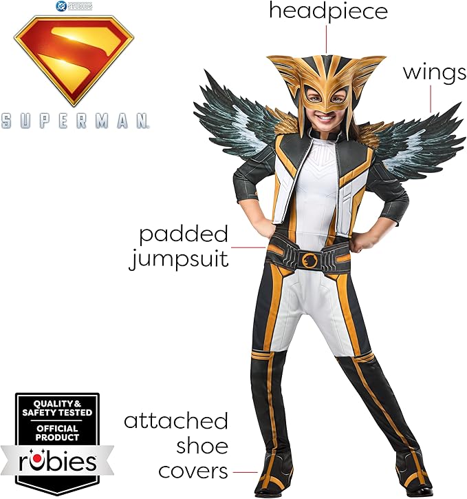 Rubies Hawk Girl Kids Girls Superman Movie Costume Jumpsuit with Attached Shoe Covers and Headpiece