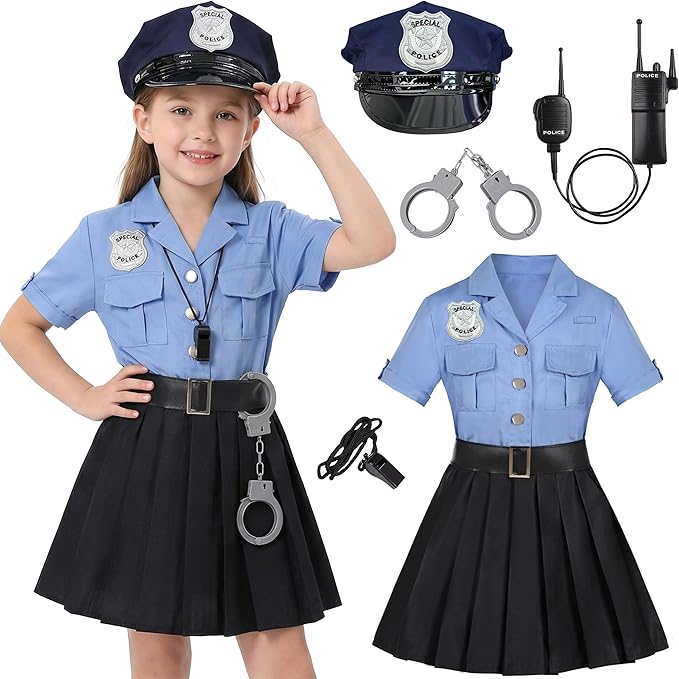 Girls Police Officer Costume Kids Cop Uniform for Girls Cop Cosplay Halloween Costume