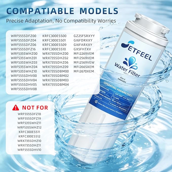 WRF555SDFZ FMM-2 WRF535SWHZ WRX735SDHZ WRMF3636RZ WRX735SDBM WRF555SDHV WRFF3436RZ WRF535SWHV Refrigerator Water Filter For Whirlpool, Fit Maytag Mfi2570fez Msd2651heb Replacement 3PK