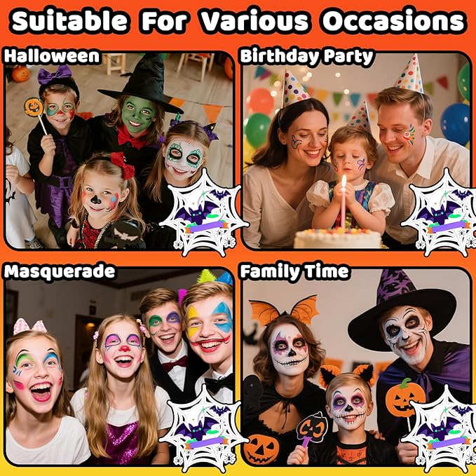 MGparty Face Painting Kit for Kids, 24 Colors Face Paint Set with Stencils, Glitter, Gem Stickers, Brushes,Tattoos, Non-Toxic Washable Face Paint for Halloween Birthday School Events
