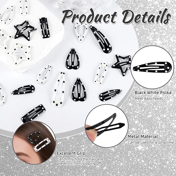 20PCS Star Hair Clips Y2k Hair Accessories for Women Black White Polka Dot Cute Hair Pins for Girls Star Barrettes Non Slip Kawaii Snap Hair Clips Small for Styling Festival Accessories