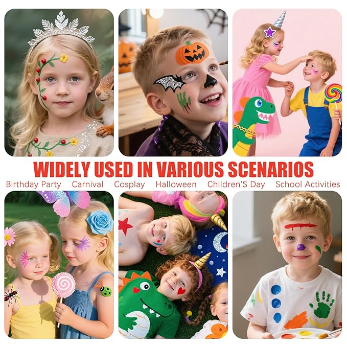 Face Painting Kit for Kids, Professional Face Paint Kit, 42 Colors Washable Facepaint Makeup Kit, Non-Toxic Face Paint with Stencils, Gems, Brushes for Halloween, Party, Birthdays, Carnival, School
