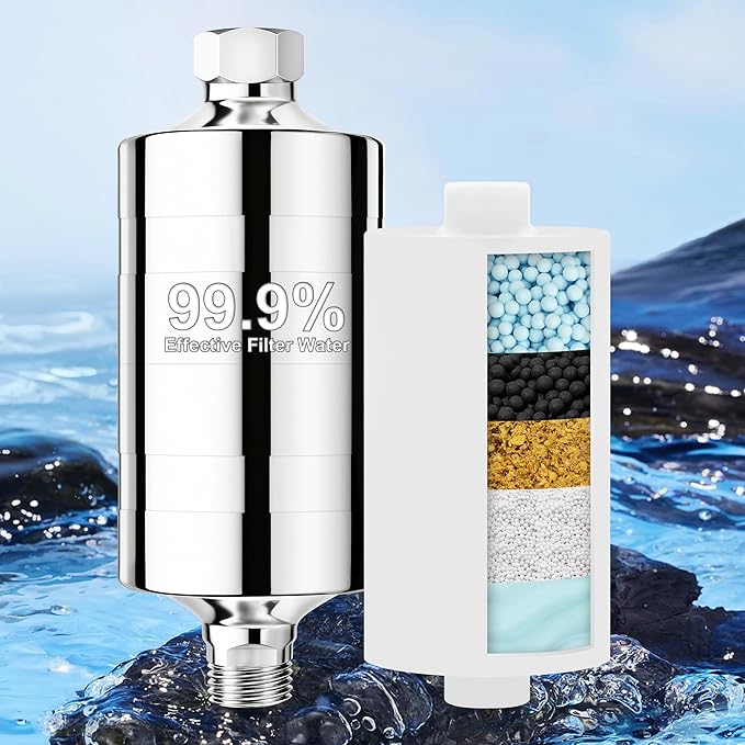 Vitamin C Larger Premium Metal Shower Filter, 304 stainless steel material, Clean Soft Water, Remove 99% Chlorine, Improve Your Skin, Easy to Install, KMF00D (Sea)
