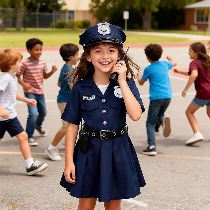 KIDIN Kids Police Officer Costume Girls Cop Outfit Toddler Police Uniform, Police Dress Up Career Day Halloween Gifts