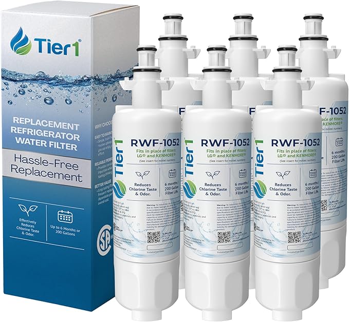Tier1 RWF1052 ADQ36006101 Refrigerator Water Filter | Replacement for LG LT700P & Kenmore 9690 Fridge Filter - Up to 36 Months Supply | Easy Install | Odor Control | Clean & Great Tasting Water (6-pk)