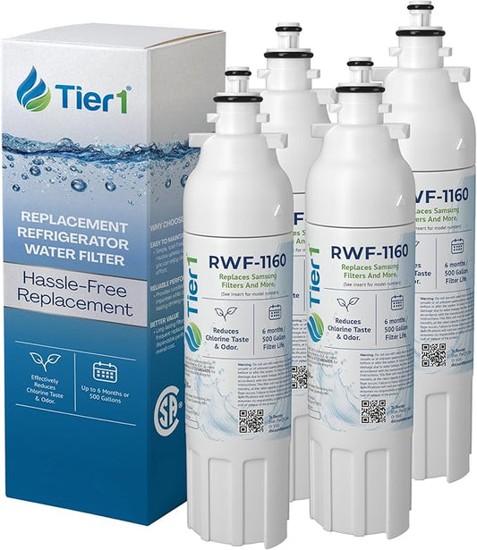 Tier1 RWF1160 ADQ73613401 Refrigerator Water Filter | Replacement for LG LT800P, 46-9490, fl-rf20 Fridge Filter - Up to 24 Months | Easy Install | Odor Control | Great Tasting Water (4-pk)