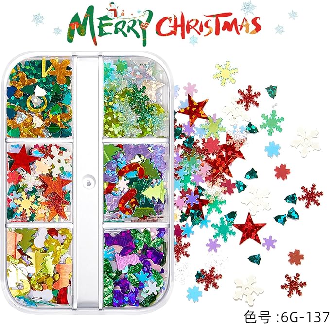 Christmas Nail Art Glitters Sequins, 4 Boxes Multicolor Holographic Lrregular Shapes Glitters Stickers Decals with Christmas Snowflake Letter Star Tree Designs for Manicure DIY Xmas Decorations