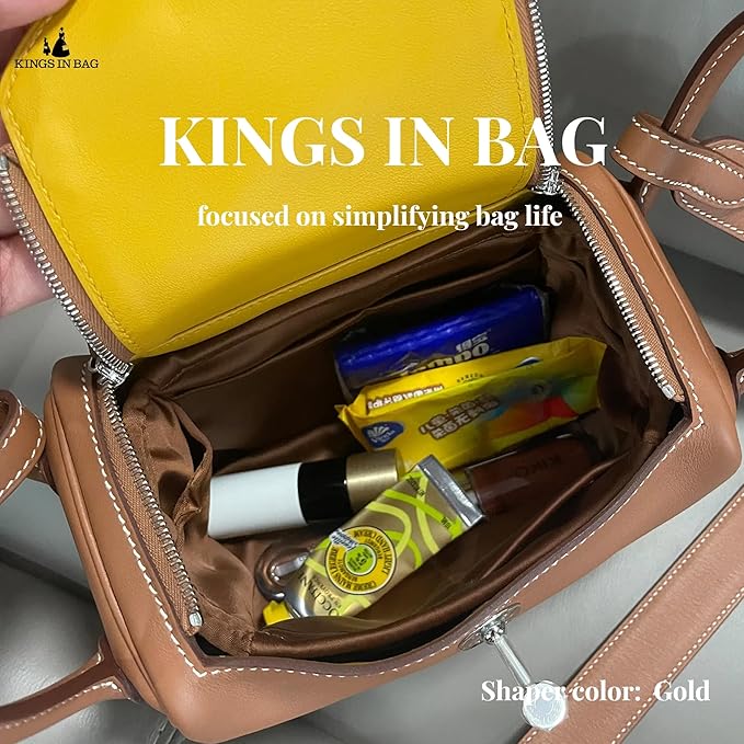 Lindy Bags Organizer Insert, Bag Storage with Silky Satins Material, Lightweight Inner Bag Compatible with Lindy 34 Bag Storage, Multiple Pockets Large Capacity (Gold, Lindy34)