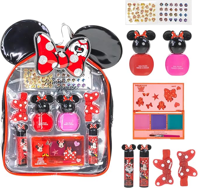 Disney Minnie Mouse Cosmetic Makeup Gift Bag Set Includes Lip Gloss, Nail Polish & Hair Accessories for Kids Girls Ages 3+ by Townley Girl