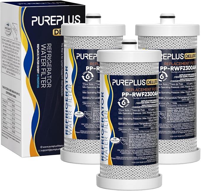 PUREPLUS WF1CB NSF 401 & 473 & 53 & 42 Certified Replacement for Frigidaire PureSource WFCB, RG100, NGRG2000, WF284, Kenmore 9910, 469910, 469906, RF100, 9913, RWF2300A Refrigerator Water Filter,3Pack