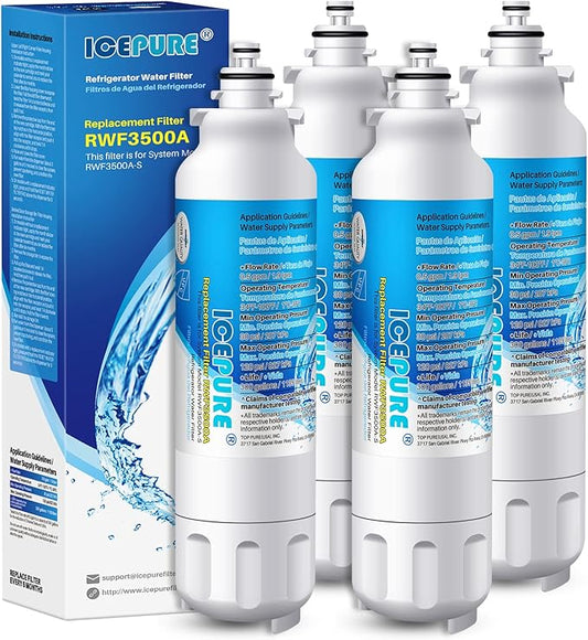 ICEPURE ADQ73613401 Refrigerator Water Filter Replacement for LG LT800P, LT800PC, ADQ736134, ADQ73613402, LSXS26326S, LSXS26366S, LMXS30776S, LSXS26366D, LMXC23746S, 46-9490, Kenmore 9490 4PACK