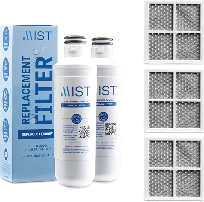 Mist Fresh LT120F Refrigerator Air Filter Replacement and LT1000P Water Filter Replacement for LG, compatible with ADQ747935, MDJ64844601, LMXS28626D, LT-1000PC Kenmore 46-9980, (2 & 3 pack bundle)