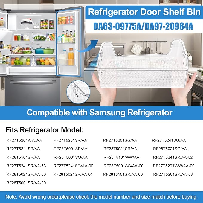 UPGRADED DA63-09775A Right RF28T5001SR RF28T5021SR RF27T5201SG RF27T5201SR RF27T5241SR RF28T5101SR Door Shelf Bin Compatible with Samsung Fridge Door Shelves DA97-20984A Samsung Refrigerator Door Bin