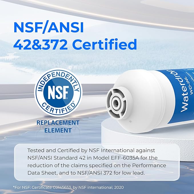Waterdrop INL Inline Water Filter for Refrigerator and Ice Maker, 1 Year NSF Certified High Capacity Drinking Water Filtration System, Reduces Chlorine, Sediment, Bad Taste & Odor