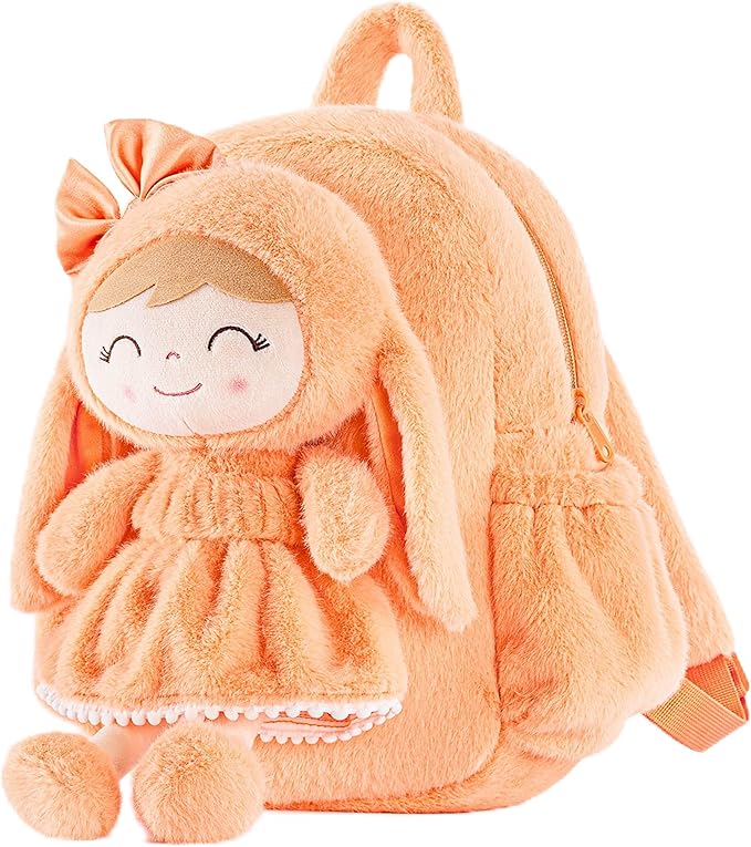 Gloveleya Back to School Gifts for Girls Toddler Backpack Plush Bag with Detachable Orange Rabbit 11 Inches Gift for Baby Girl Aged 2+