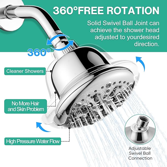 Cobbe Filtered Shower Head, 7 Modes High Pressure Shower Heads - 16 Stage Shower Head Filter for Hard Water for Remove Chlorine and Harmful Substances (Luxury Polished Chrome, 5 Inch Round)