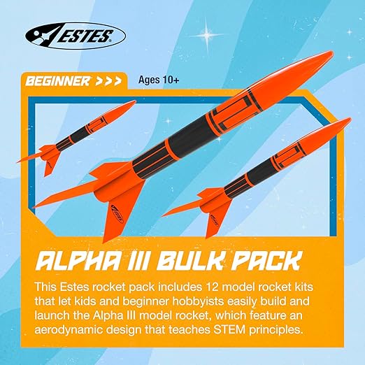 Estes 1751 Bulk Pack of 12 Alpha III Rocket-Building Kits, Beginner Flying-Rocket-Model Kits for Ages 10+