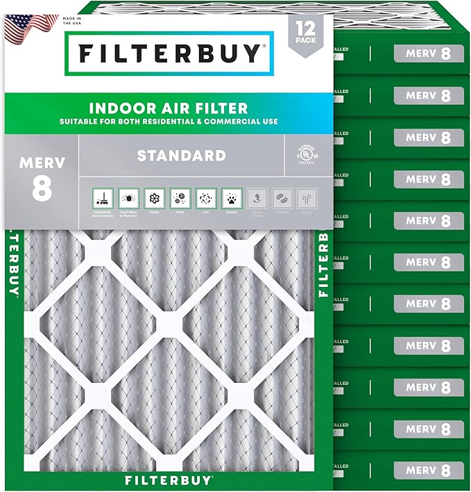Filterbuy 30x32x2 Air Filter MERV 8 Essential Dust & Allergy Defense (12-Pack), Electrostatic Pleated HVAC AC Furnace Filters Replacement (Actual Size: 30.00 x 32.00 x 1.75)