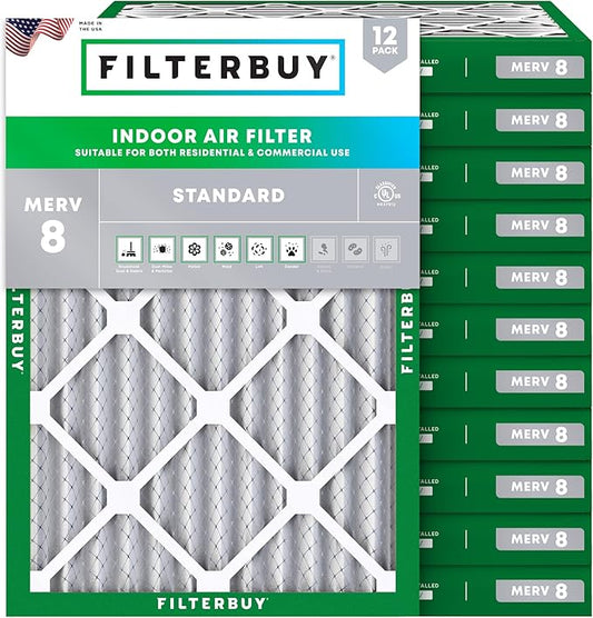 Filterbuy 30x32x2 Air Filter MERV 8 Essential Dust & Allergy Defense (12-Pack), Electrostatic Pleated HVAC AC Furnace Filters Replacement (Actual Size: 30.00 x 32.00 x 1.75)