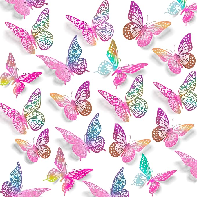 SAOROPEB 3D Butterfly Wall Decor 48 Pcs, 4 Styles, 3 Sizes, Purple Butterfly Decorations for Birthday Parties, Removable Stickers