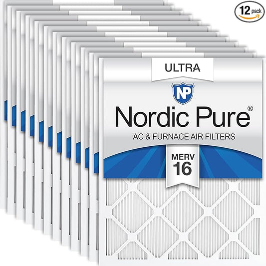 Nordic Pure 16x25x1 (Actual Size: 15 1/2 x 24 1/2 x 3/4) Pleated Ultra MERV 16 AC Furnace Air Filters–With 2.5X More Media for Allergy & Dust Relief, Max Efficiency & Low Airflow Resistance 12 Pack