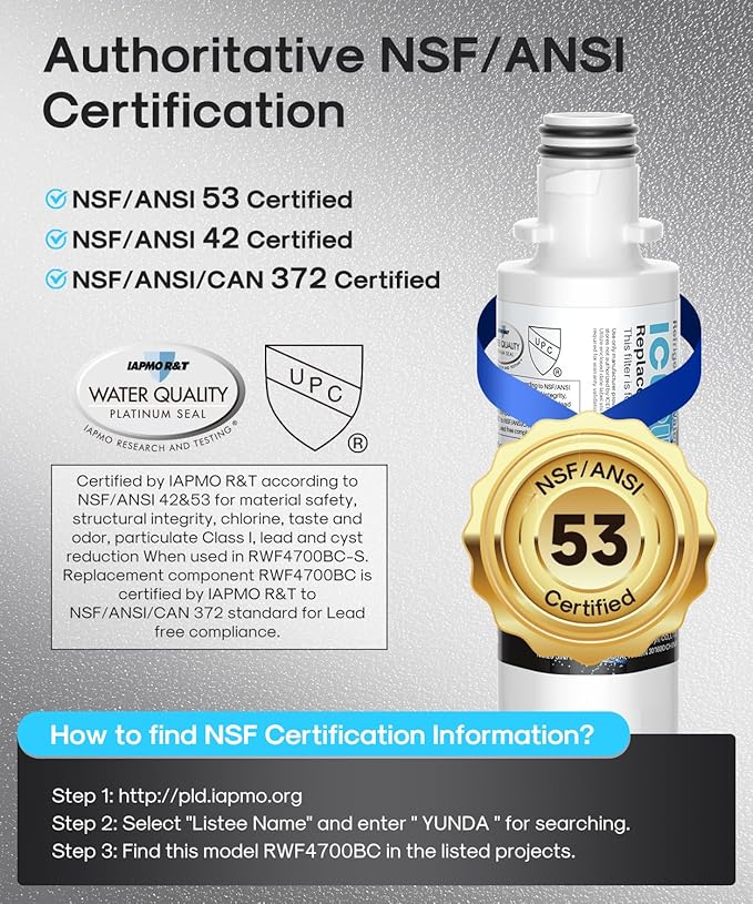 ICEPURE PLUS ADQ747935 LT1000PC NSF/ANSI 53&42 Certified Refrigerator Water Filter, Remove Lead, Replacement for LG LT1000P/PC/PCS, LMXS28626S,MDJ64844601,ADQ74793501,9980 and LT120F Air Filter 3Combo