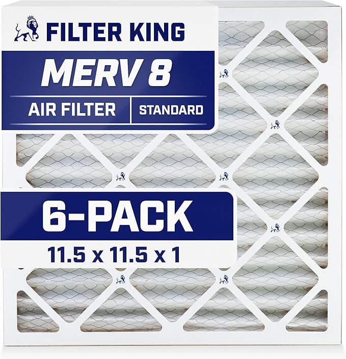 Filter King 11.5x11.5x1 Air Filter | 6-PACK | MERV 8 HVAC Pleated A/C Furnace Filters | MADE IN USA | Actual Size: 11.5 x 11.5 x .75"