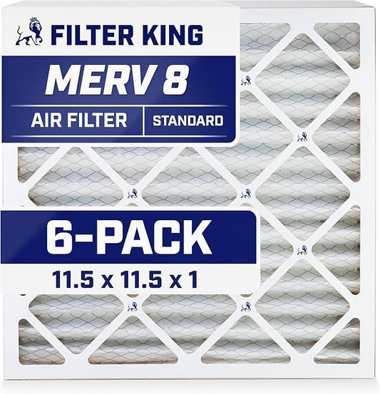 Filter King 11.5x11.5x1 Air Filter | 6-PACK | MERV 8 HVAC Pleated A/C Furnace Filters | MADE IN USA | Actual Size: 11.5 x 11.5 x .75"