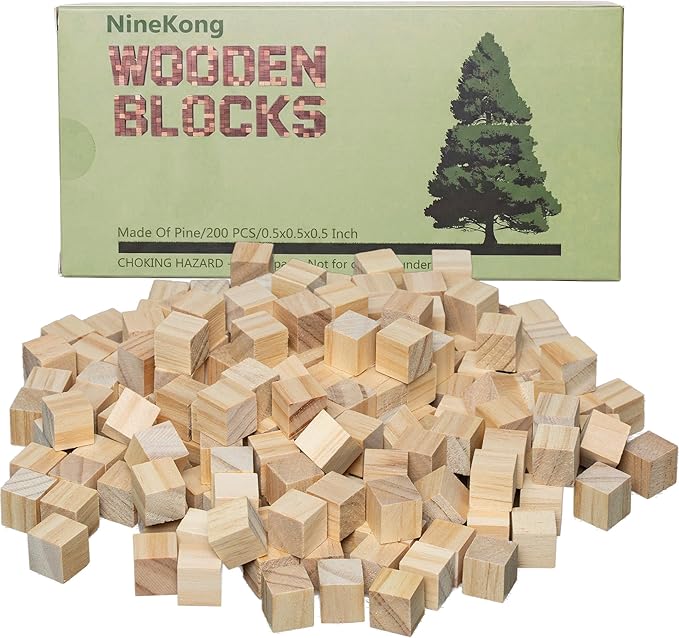200 Pack Small Wood Cubes 0.5 Inch - Bulk Unfinished Wooden Squares for Mosaics, Architectural Modeling, Puzzle Making & Rustic Home Decor Projects
