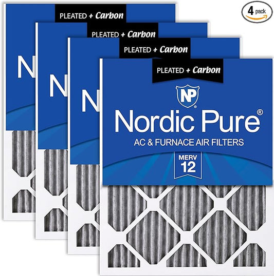 Nordic Pure 16x25x1 (Actual Size: 15 1/2 x 24 1/2 x 3/4) Furnace Air Filters MERV 12 Pleated Plus Carbon 4 Pack