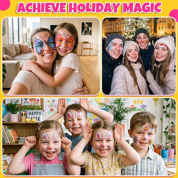 Face Painting Kit for Kids - 15 Colors Non-Toxic Water Based Face Paint with Stencils & Brushes - Parties, Birthdays, Halloween Face Body Makeup Kit