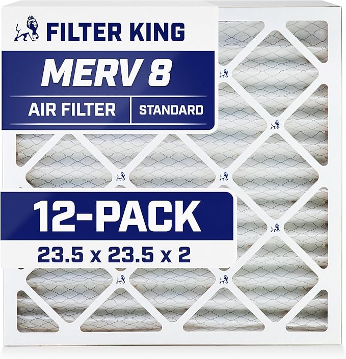 Filter King 23.5x23.5x2 Air Filter (MERV 8) (12-Pack) Dust & Allergy Control AC Furnace Filters, MADE IN USA, HVAC, Pleated, Electrostatic (Actual Size: 23.5 x 23.5 x .75)