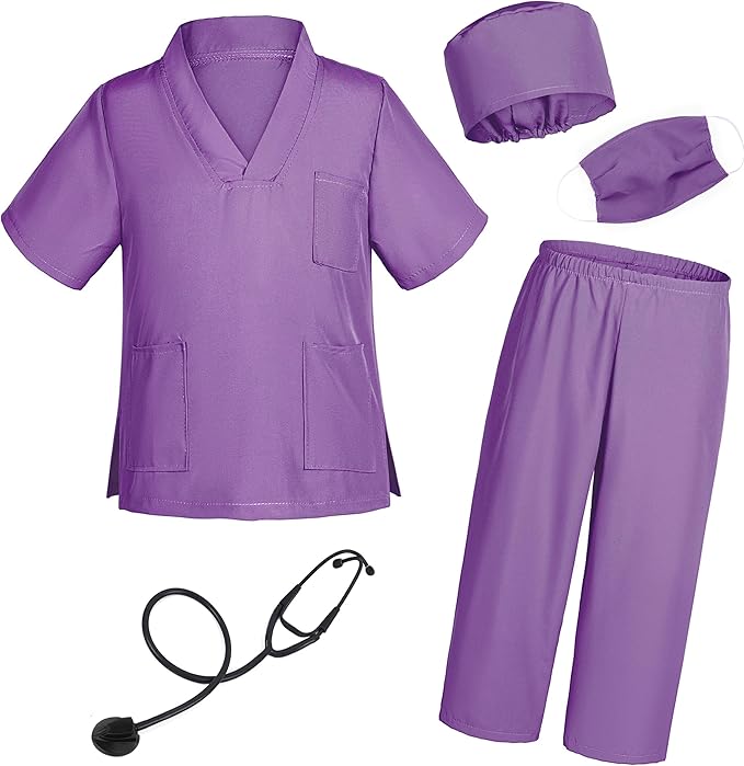 Doctor Costume for Kids Scrubs Pants with Accessories Set Children Party Cosplay 3-12 Years
