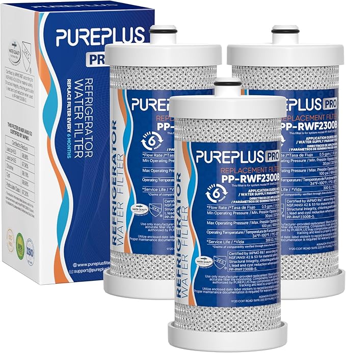 PUREPLUS WF1CB NSF 53&42 Certified for Frigidaire PureSource WFCB, RG100, NGRG2000, WF284, Kenmore 9910, 469906, 469910, RF100, RWF1030, MPF16135, RWF2300A, 9913, 9906 Refrigerator Water Filter, 3Pack
