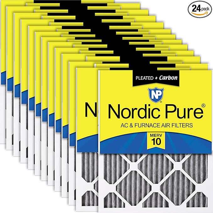Nordic Pure 16x25x1 (Actual Size: 15 1/2 x 24 1/2 x 3/4) Furnace Air Filters MERV 10 Pleated Plus Carbon 24 Pack