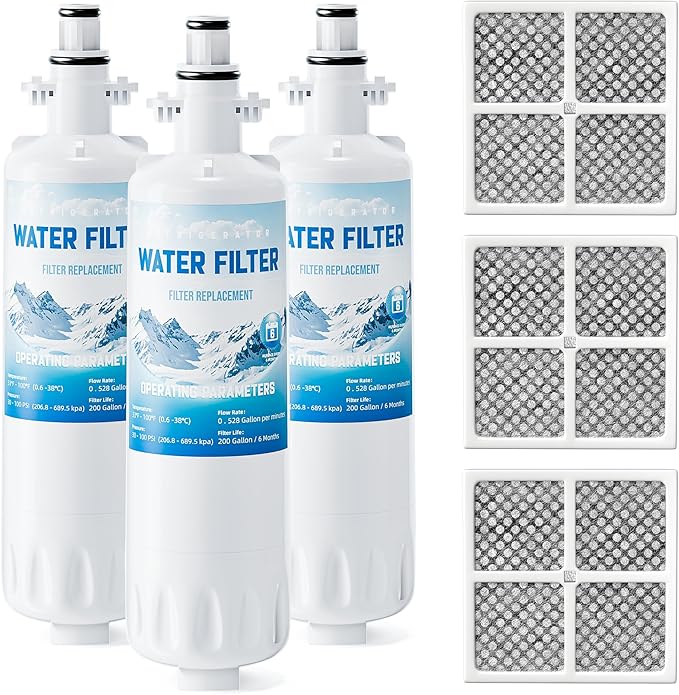 Water Filter Replacement Compatible with LG LT700P/PC/PCS and Kenmore 9690, Replaces ADQ36006101, ADQ36006102, RWF1200A, Fit for LG LFXS30766S, LFXS29626S, LFX31925ST, 3 Packs with LT120F Air Filter