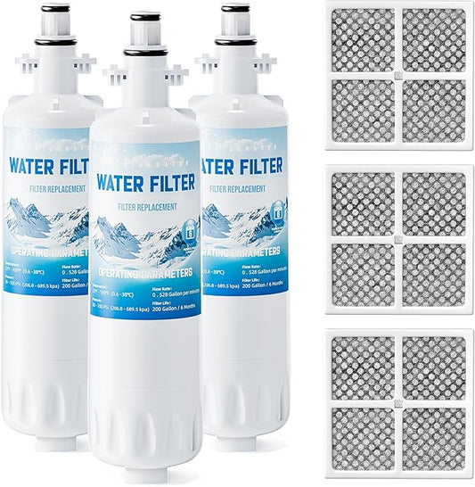 Water Filter Replacement Compatible with LG LT700P/PC/PCS and Kenmore 9690, Replaces ADQ36006101, ADQ36006102, RWF1200A, Fit for LG LFXS30766S, LFXS29626S, LFX31925ST, 3 Packs with LT120F Air Filter