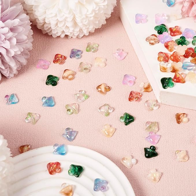 70Pcs Luminous Mushroom Charms Glow in The Dark Mushroom Resin Flatback Cabochons Mushroom Nail Charms for Women Manicure Crafts Scrapbooking Hairpin Decoration